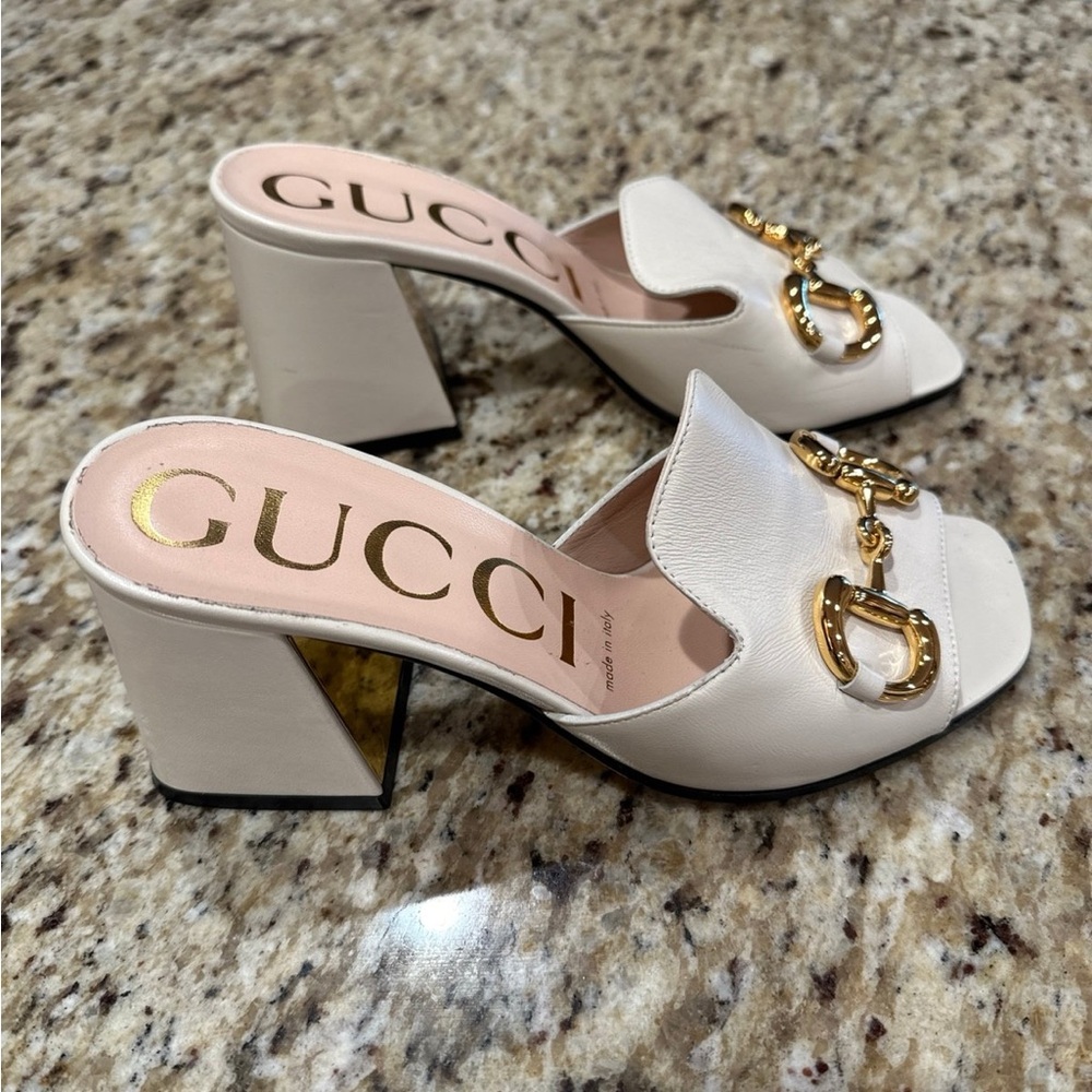 Gucci Horsebit Peep Toe Sandal Slide Block Heel M… - image 6